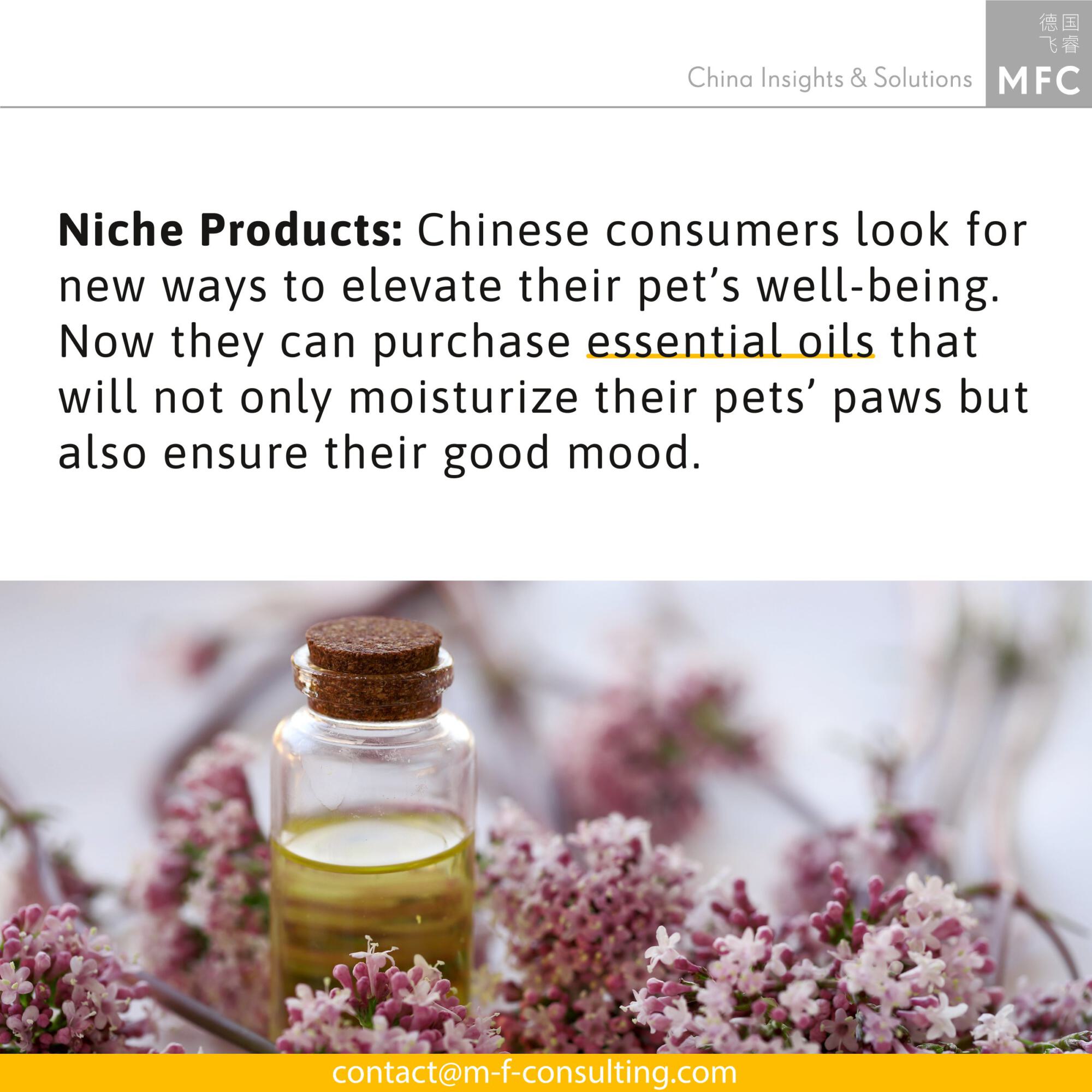 China's Pet Industry: Niche products - Chinese consumers look for new ways to elevate their pet's well-being. Now they can purchase essential oils that will not only moisturize their pets' paws but also ensure their good mood.