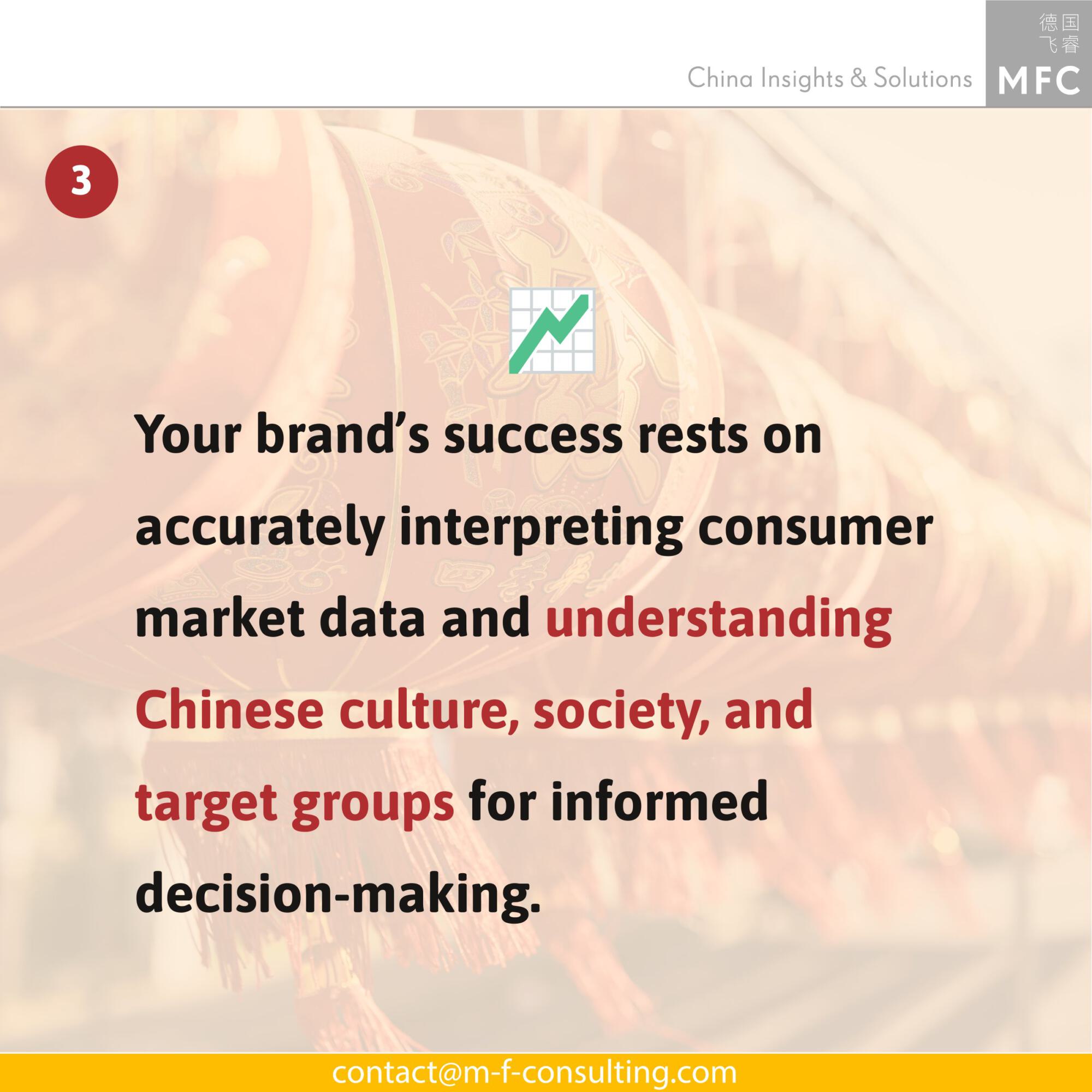 Your brand's success rests on accurately interpreting consumer market data and understanding Chinese culture, society and target groups for informed decision-making.